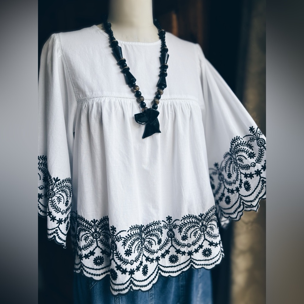 Zara Embroidered Peasant Blouse